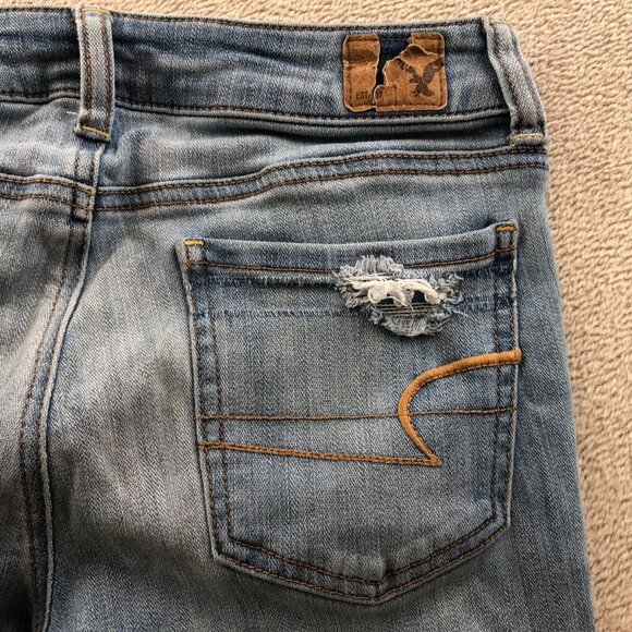 American Eagle Womens Jeans Size 2 Slim Straight Jeggings Distressed Blue Denim - Picture 11 of 15